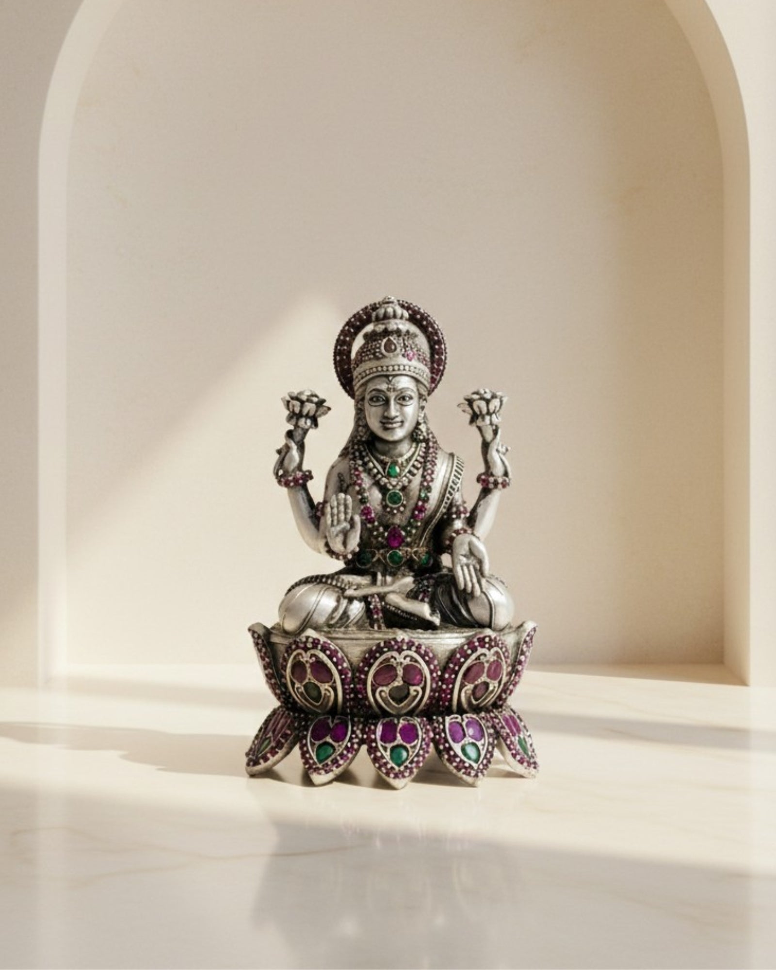 Lotus Maa Lakshmi Silver 925 Idol — 3 Inch