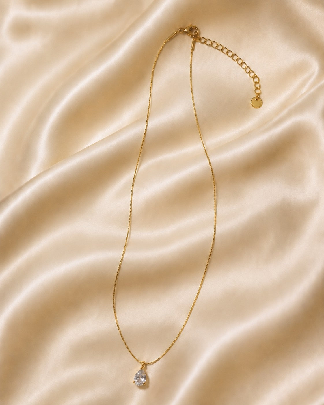 Solitaire Teardrop Gold Plated Necklace