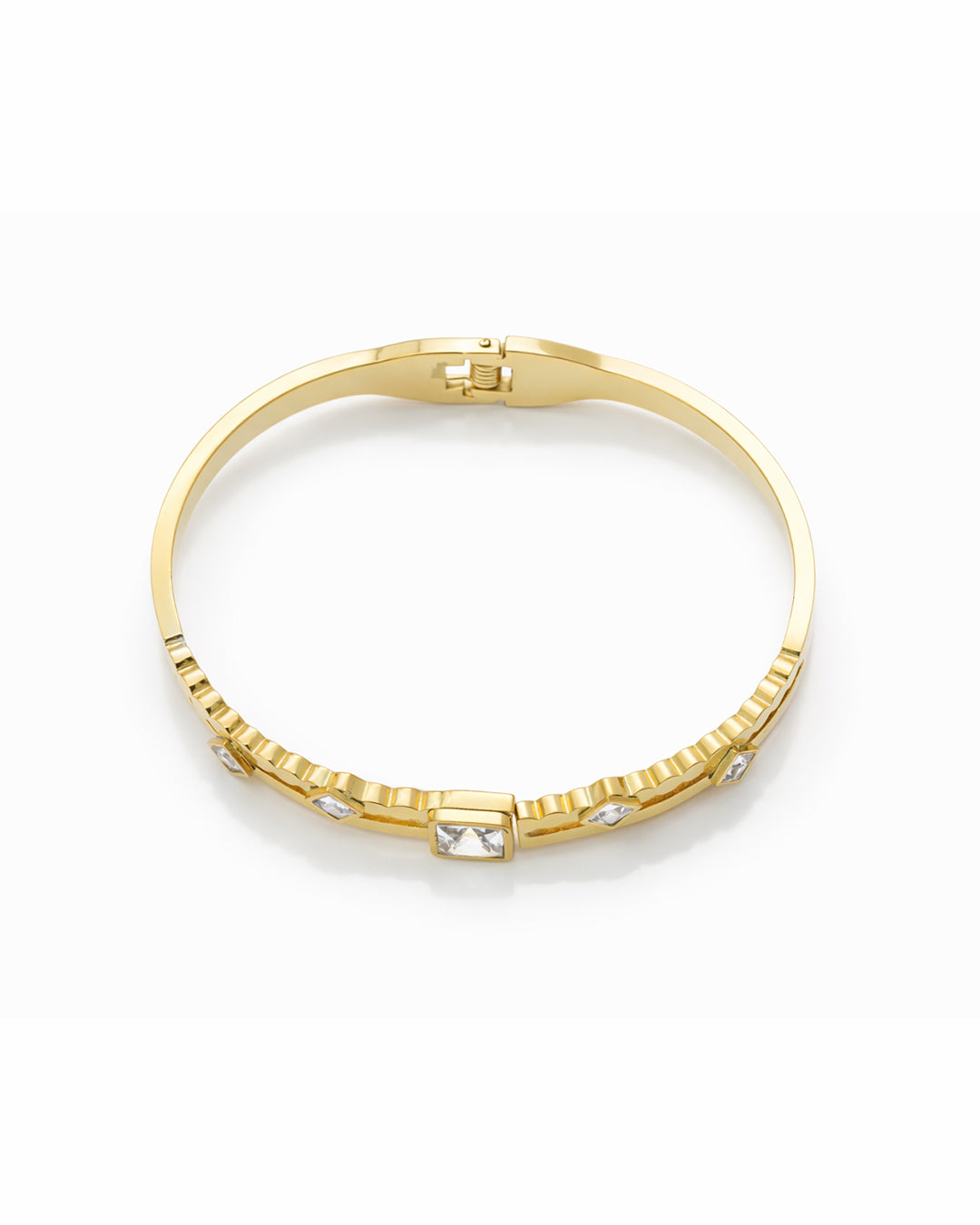 Princess Cut Rope Rail Crystal Gold Plated Kada