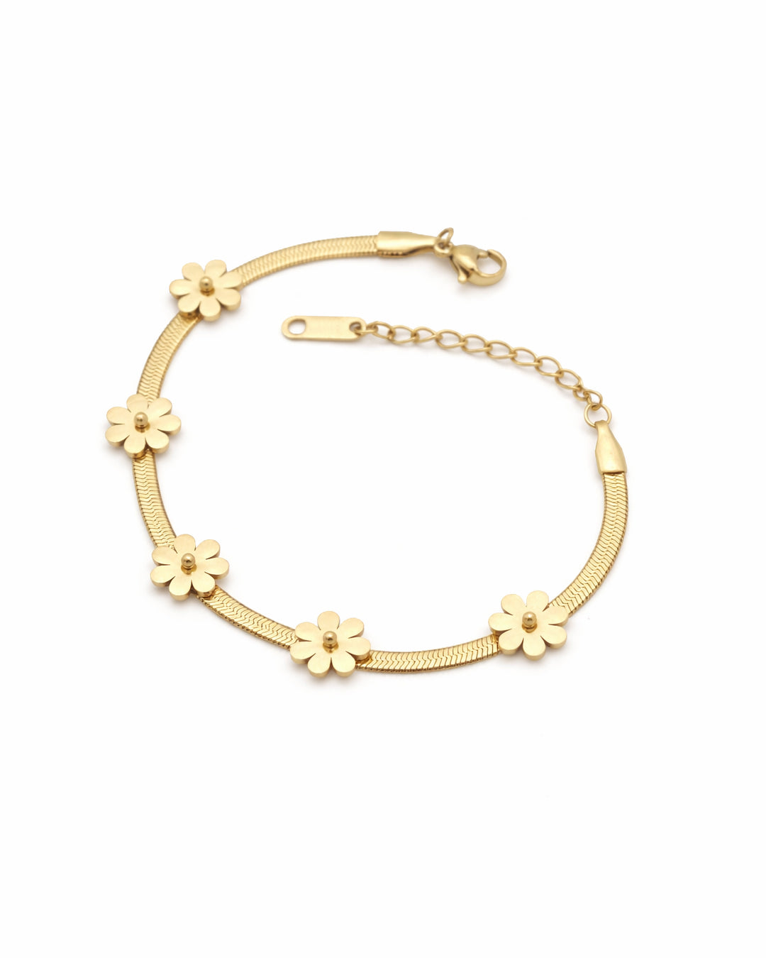 Daisy Bloom Herringbone Gold Plated Bracelet