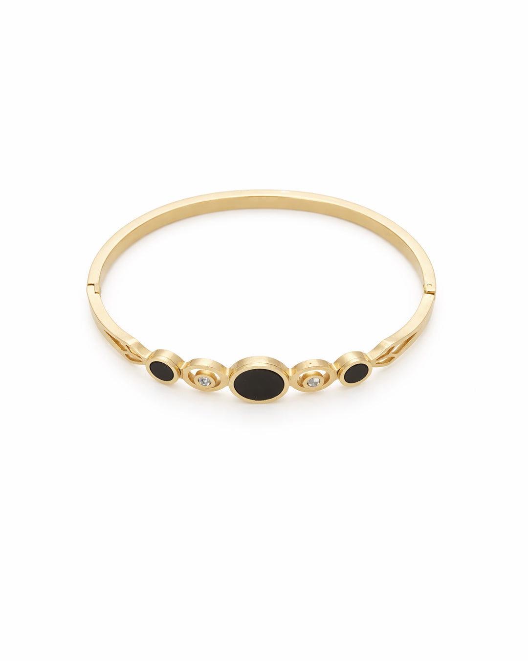 Black Enamel Orbital Crystal Gold Plated Kada