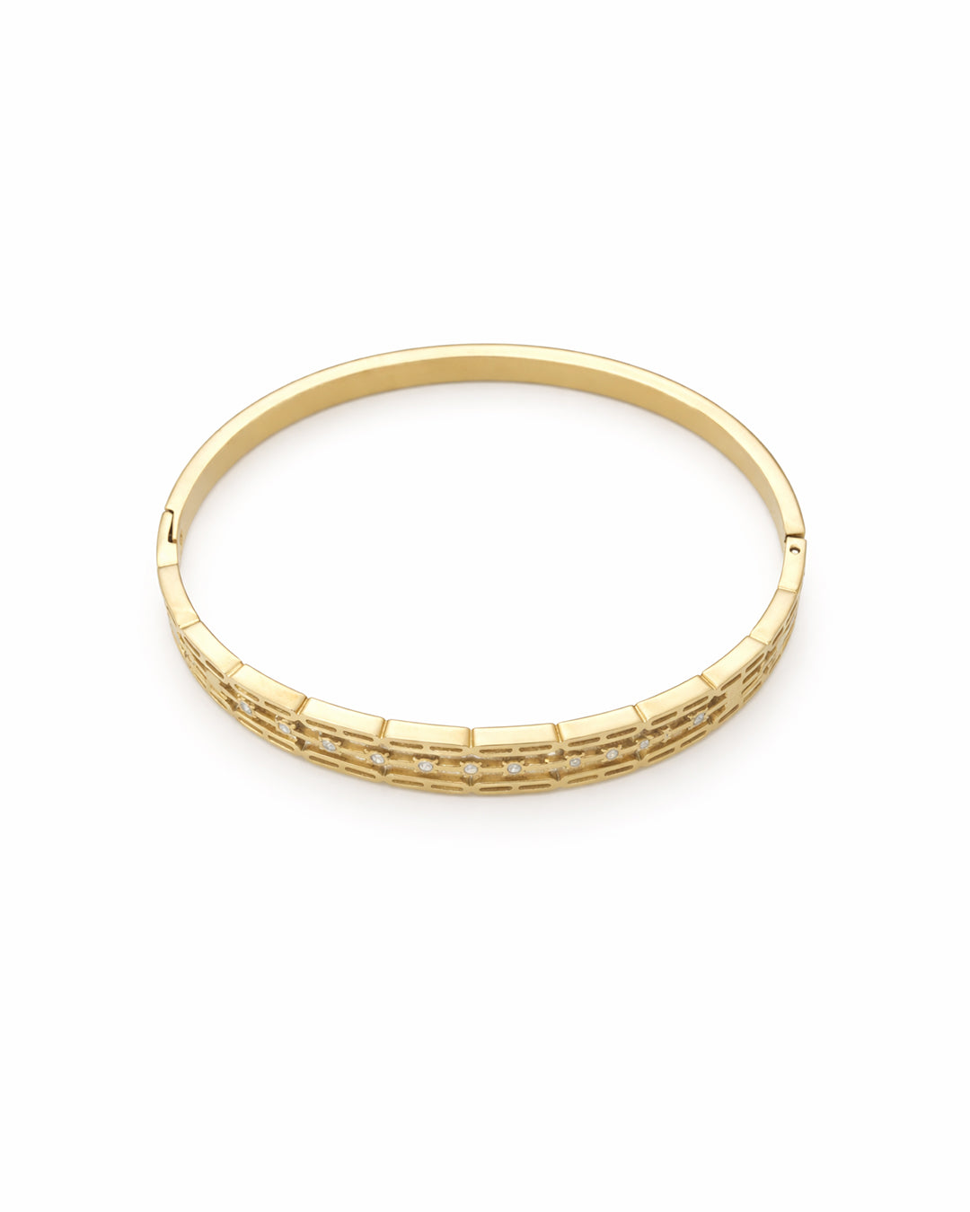 Triple Layer Geometric Mesh Gold Plated Bangle Kada