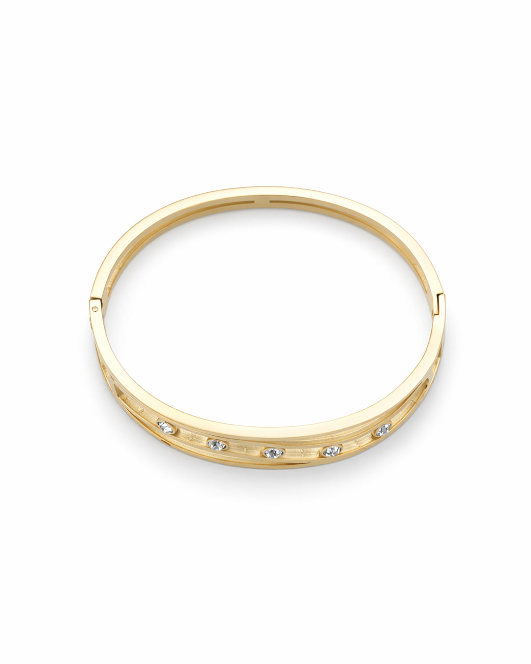 Double Rail Wave Crystal Gold Plated Bangle Kada