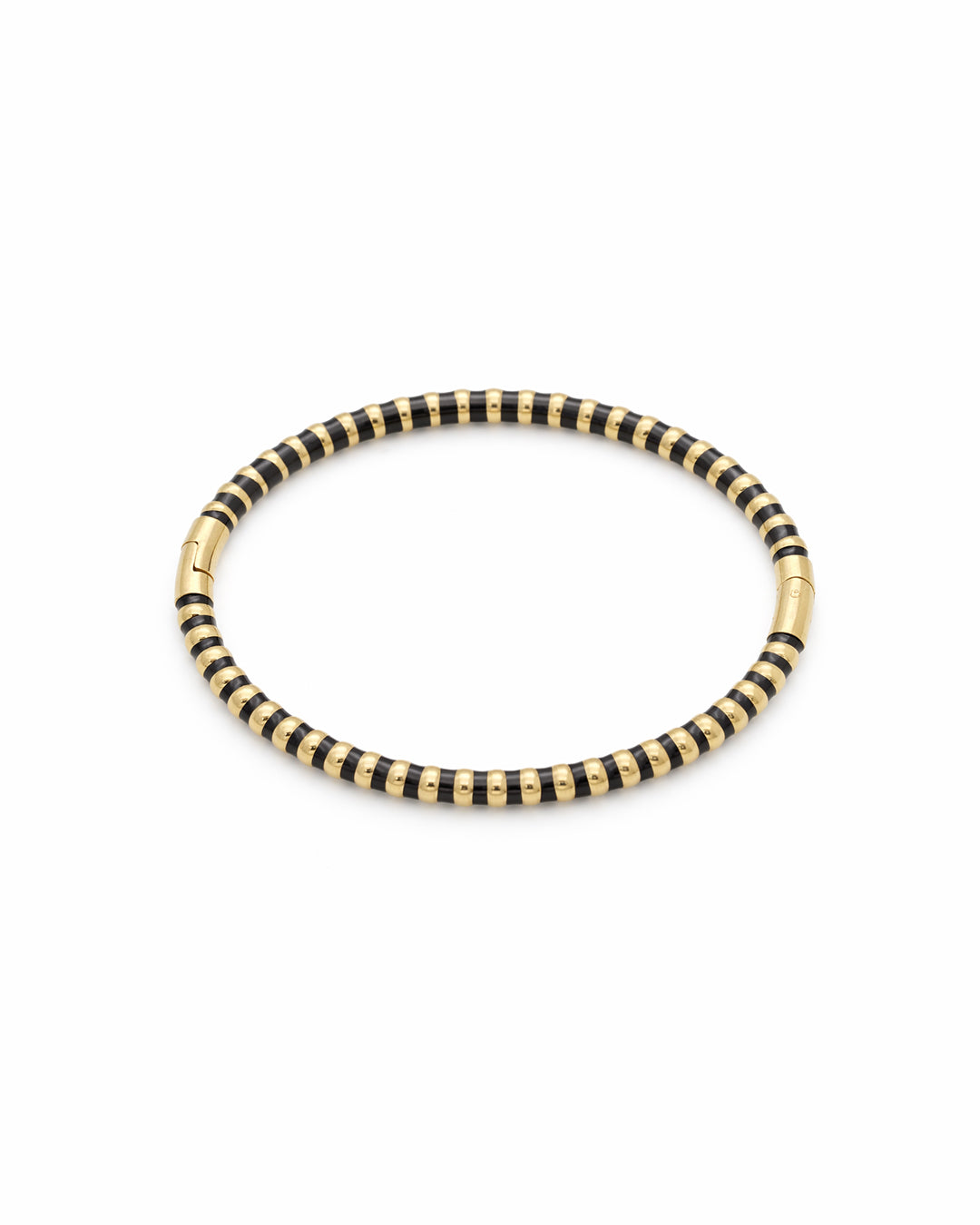 Black Enamel Ribbed Gold Plated Bangle Kada