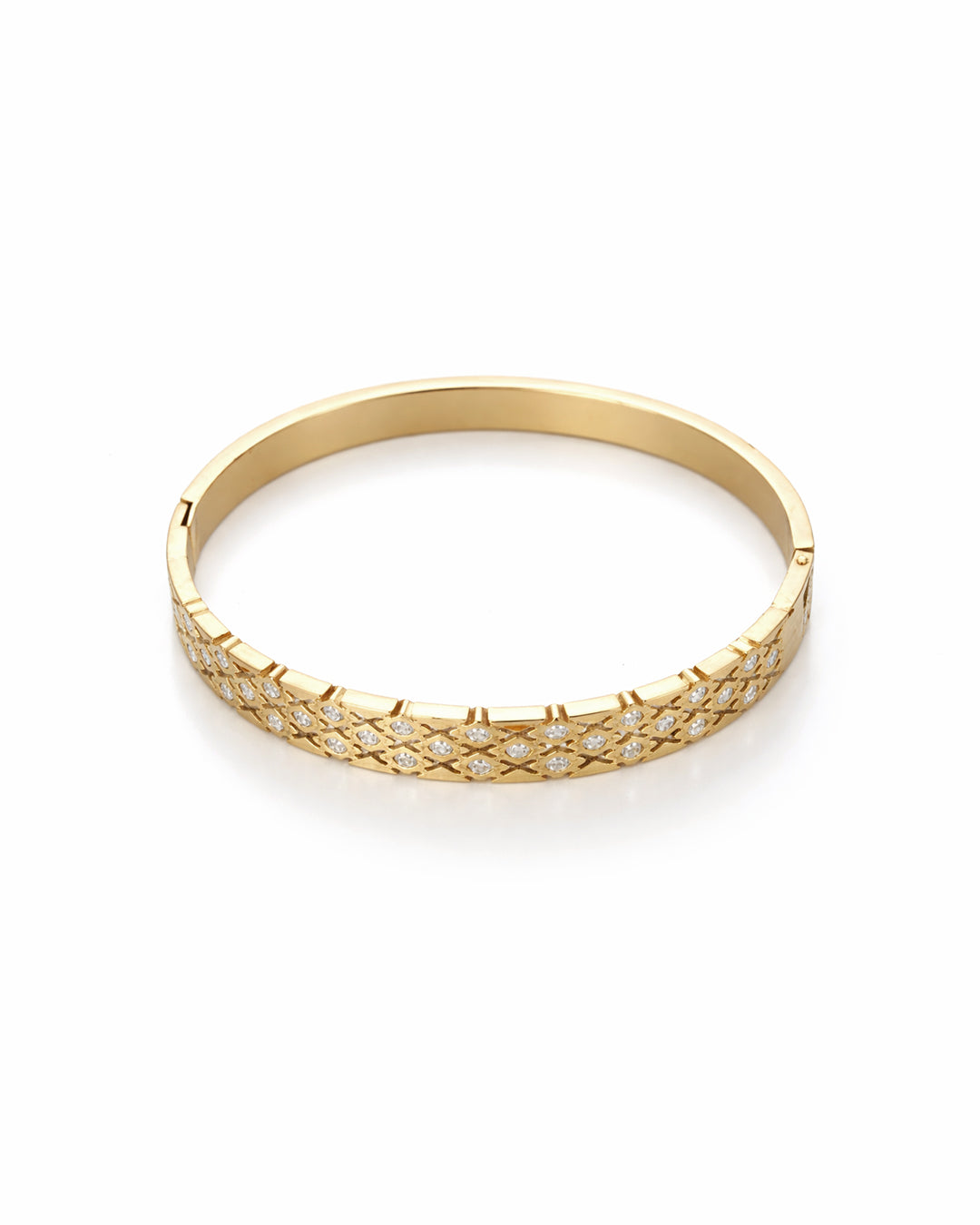 Cross-Cut Lattice Crystal Gold Plated Bangle Kada
