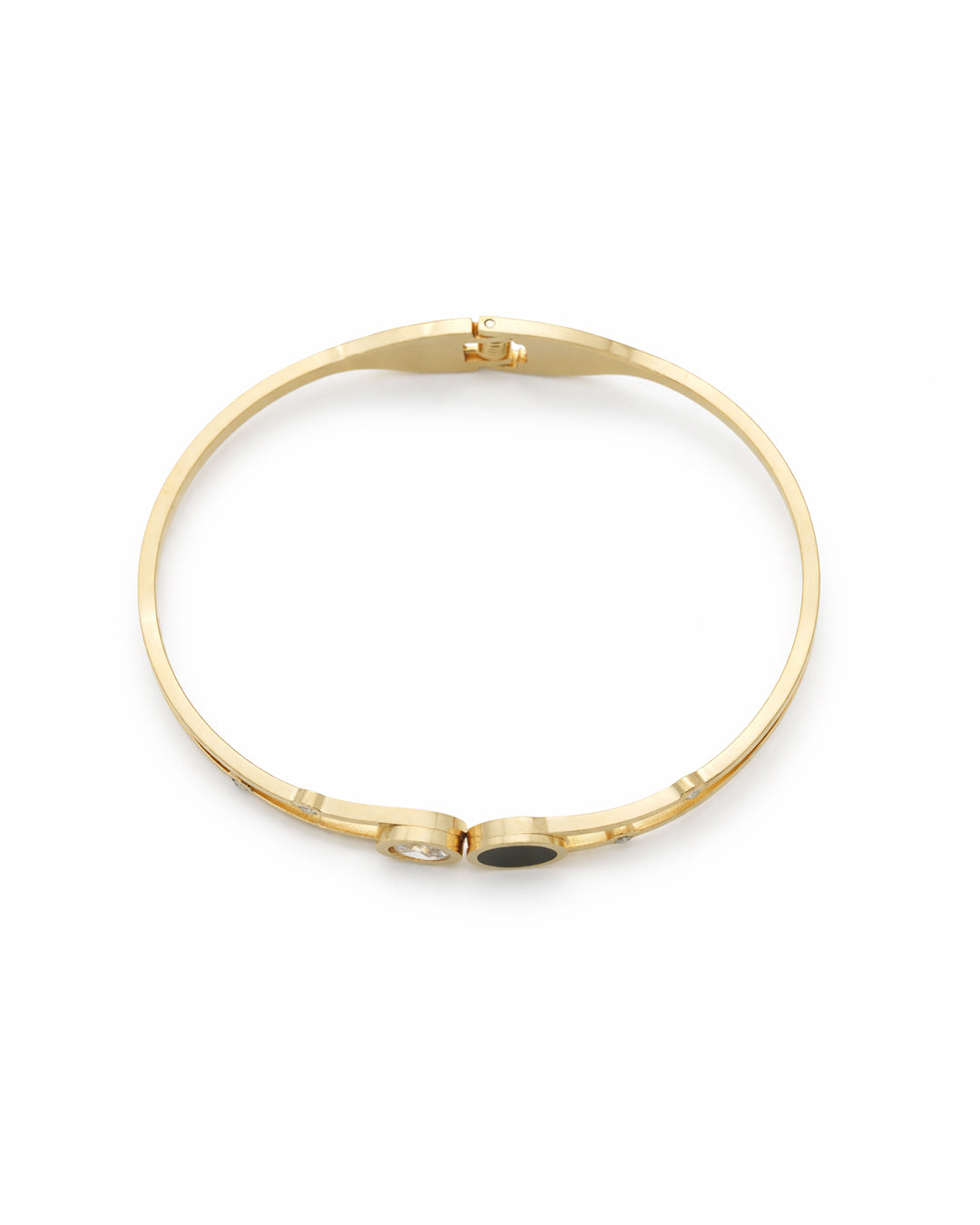 Black Enamel & Solitaire Crystal Gold Plated Kada