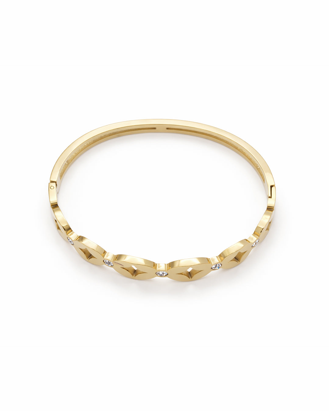 Clover & Solitaire Crystal Open-Work Gold Plated Kada