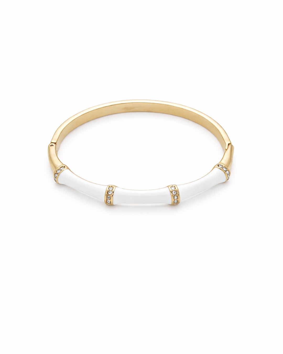 White Enamel Bamboo Crystal Gold Plated Bangle Kada