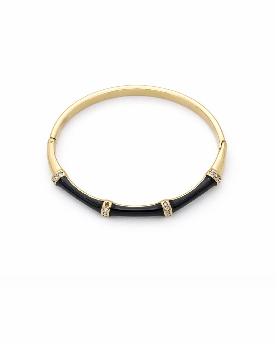 Black Enamel Bamboo Crystal Gold Plated Bangle Kada
