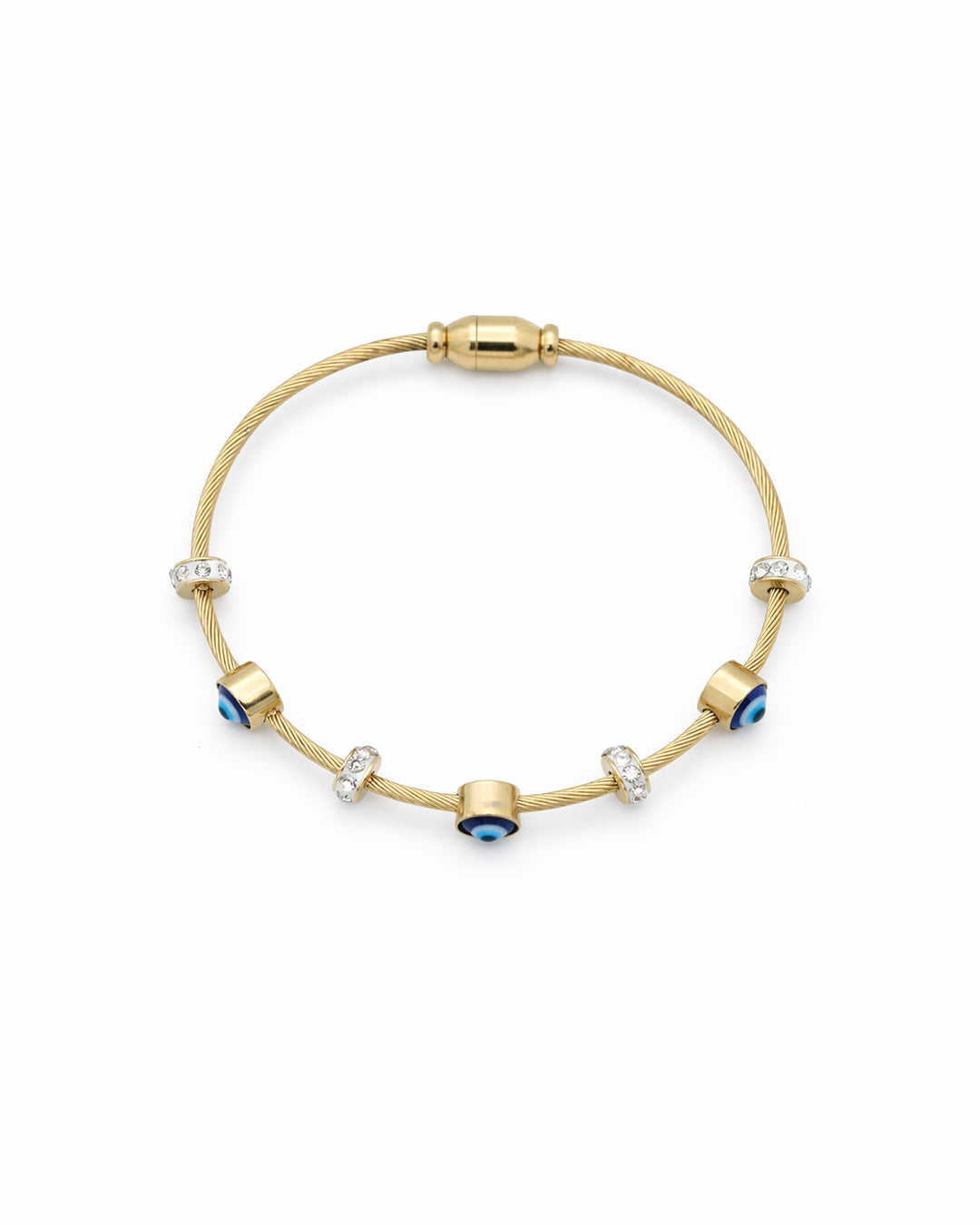Evil Eye Crystal Charm Gold Plated Cable Bangle
