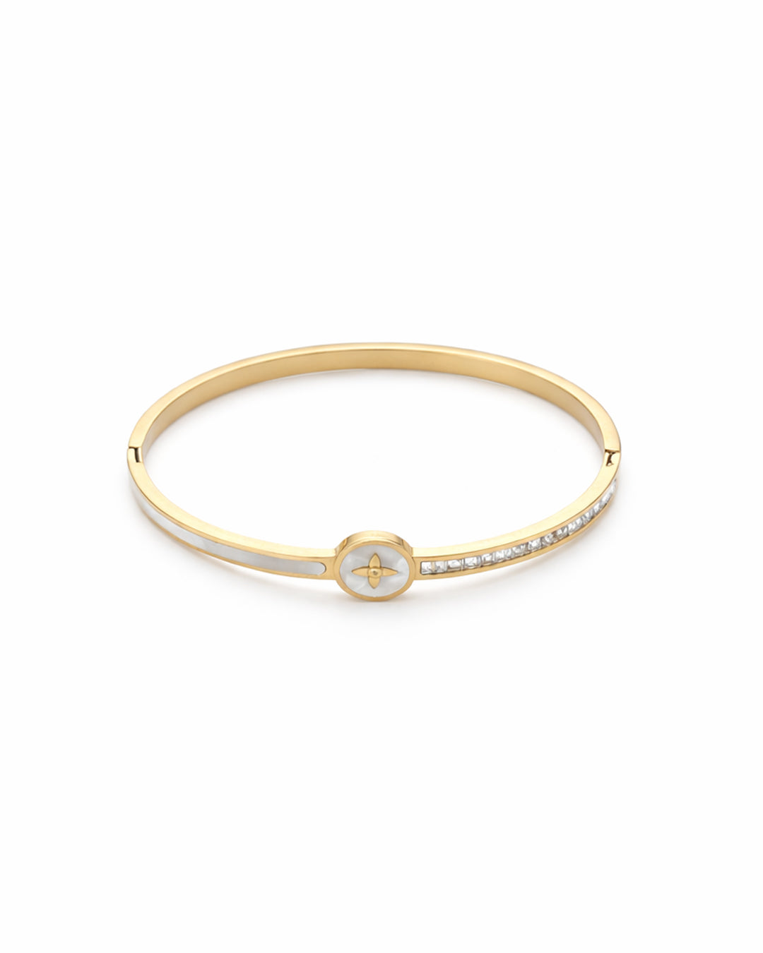 Mother of Pearl Clover Crystal Gold Plated Kada